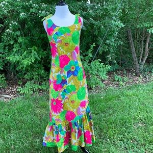 Vintage 60s Southern Seas Fashions Tropical Hawaiian Mermaid Dress S